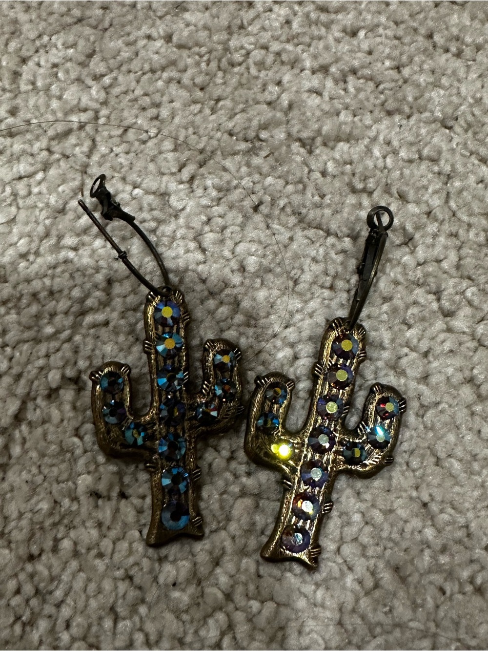 Cactus Drop Earrings with Iridescent Blue Rhinestones - Women Jewelry Earrings